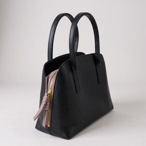 Andiata Black Leather Satchel – Pebbled Tote Purse with Gold Zipper